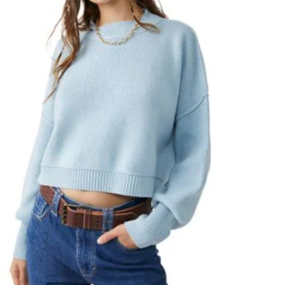 Free People Easy Rib Knit cropped sweater in Cloud Cruise